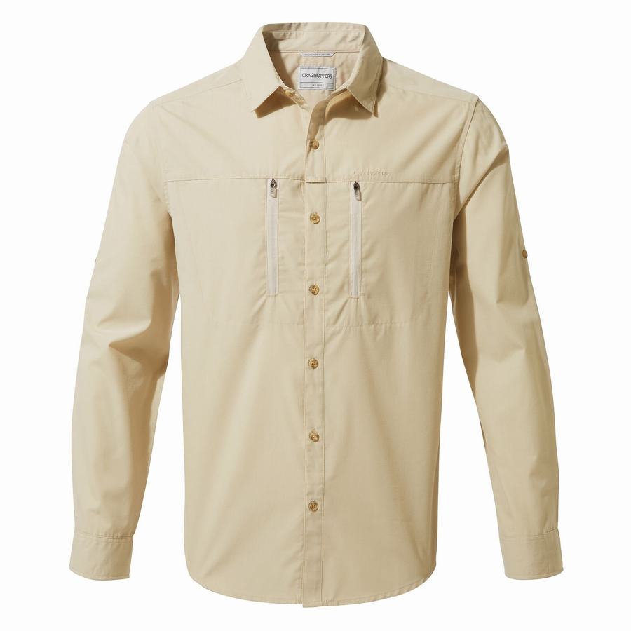 Beige Craghoppers Kiwi Boulder Long Sleeved Men's Shirts | EFY6288IJ