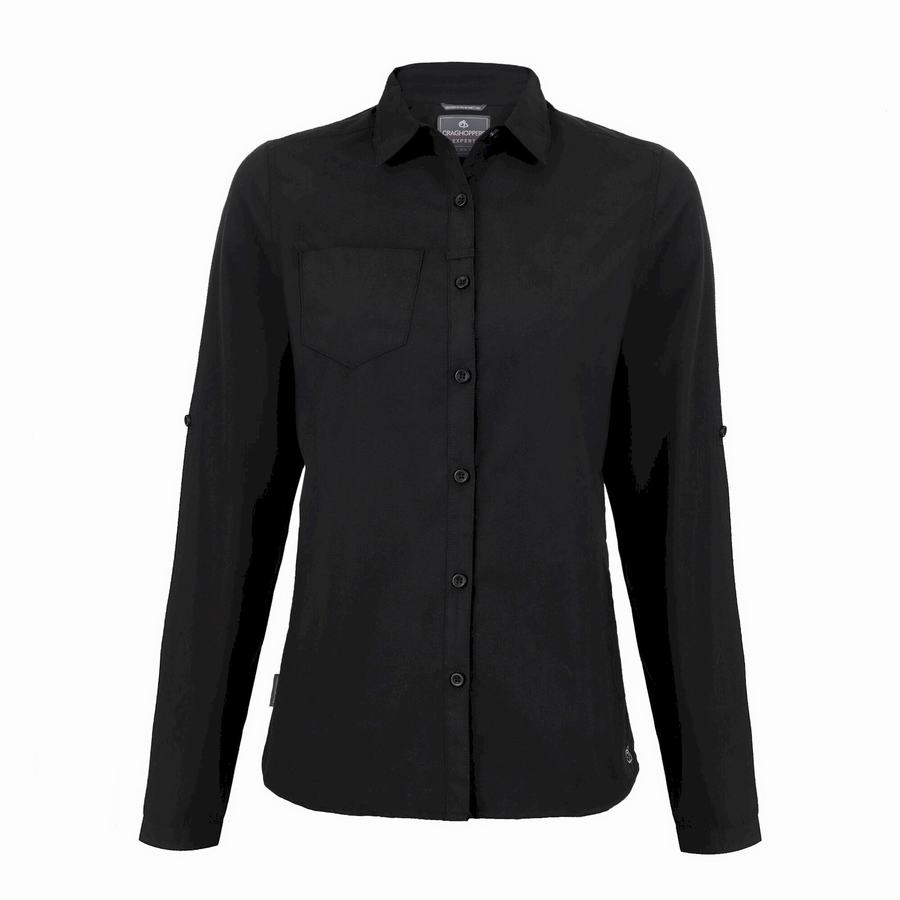 Black Craghoppers Expert Kiwi Long Sleeved Women's Shirts | ODE2453IO