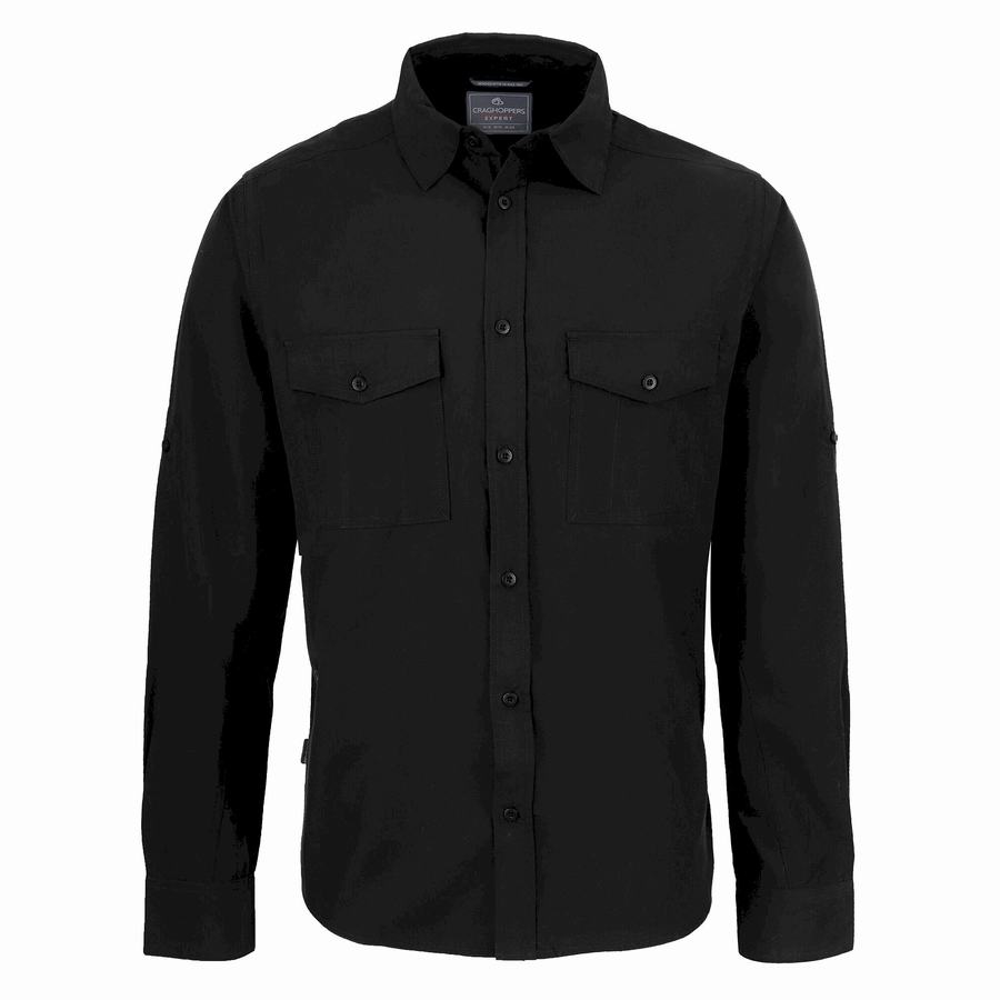 Black Craghoppers Expert Kiwi Long Sleeved Men's Shirts | ZZP4780HD