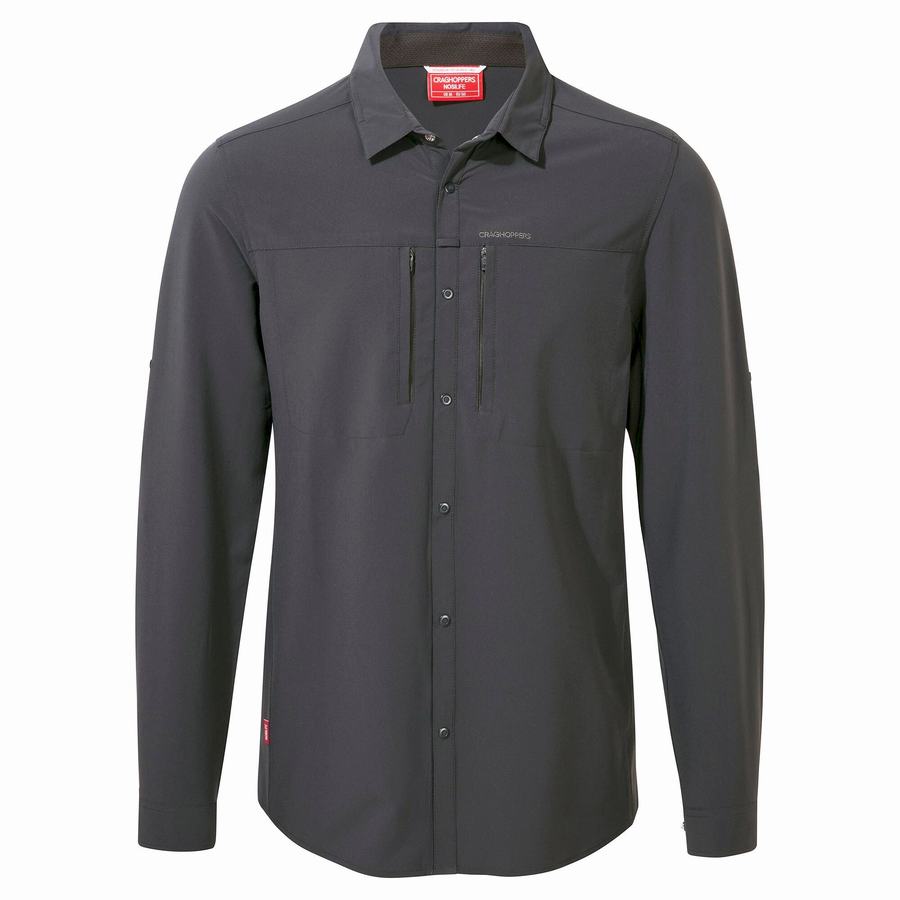 Black Craghoppers NosiLife Pro IV Long Sleeved Men's Shirts | PXR3610TH