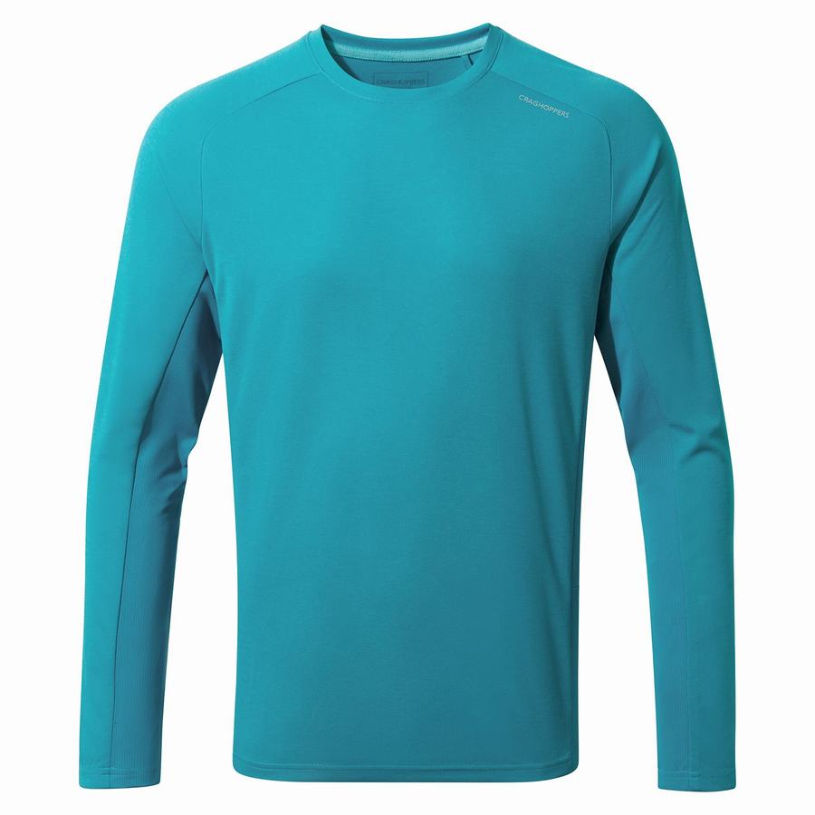 Blue Craghoppers Dynamic Pro Long Sleeved Men's T-Shirts | QBJ362LQ