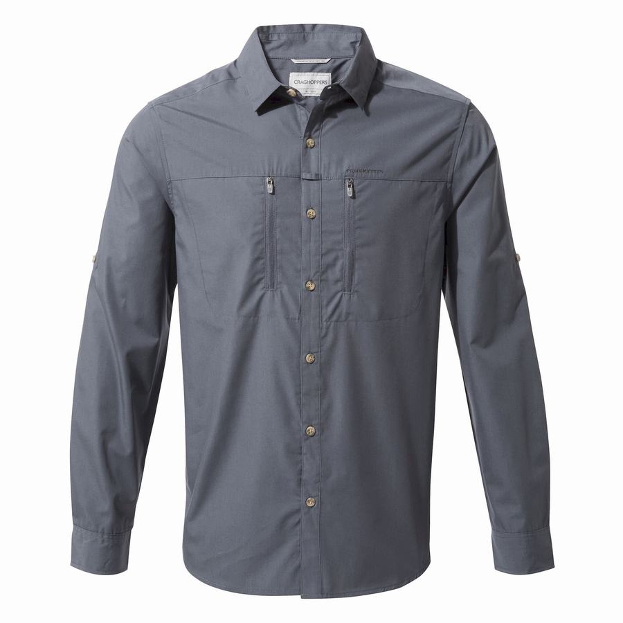 Blue Craghoppers Kiwi Boulder Long Sleeved Men's Shirts | EPY9664HP