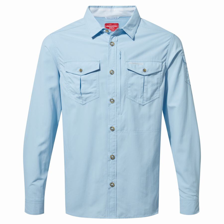 Blue Craghoppers NosiLife Adventure II Long Sleeved Men's Shirts | JKI1341TH