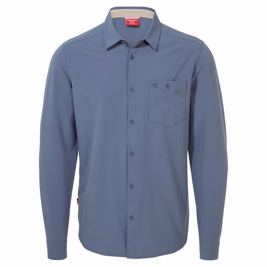 Blue Craghoppers NosiLife Hedley Long Sleeved Men's Shirts | LAJ113ZD