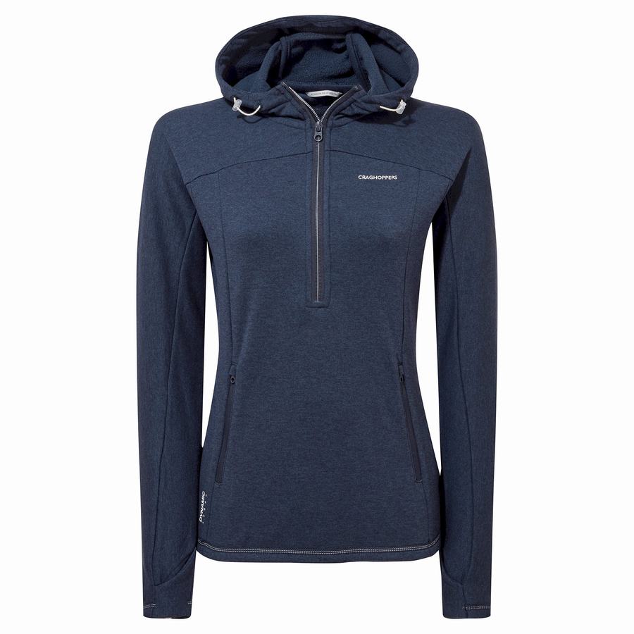 Blue Navy Craghoppers Dynamic Hooded Half Zip Women's T-Shirts | SFB3740HN