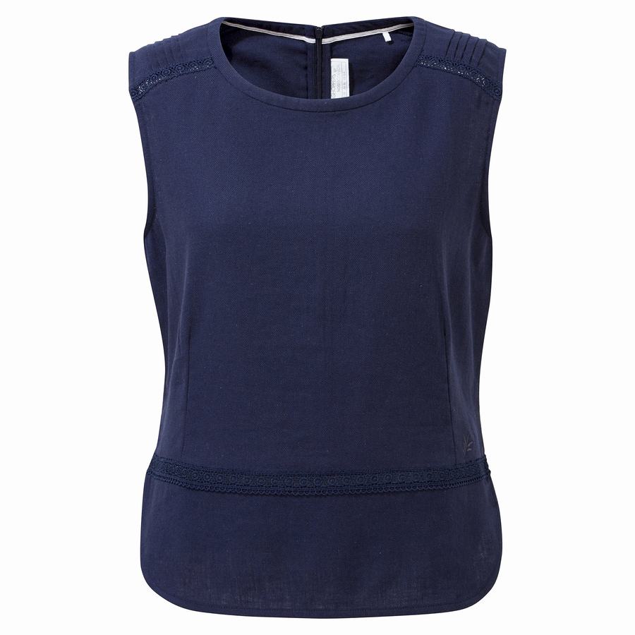 Blue Navy Craghoppers Nosibotanical Bonita Vest Women's T-Shirts | UKS691JY