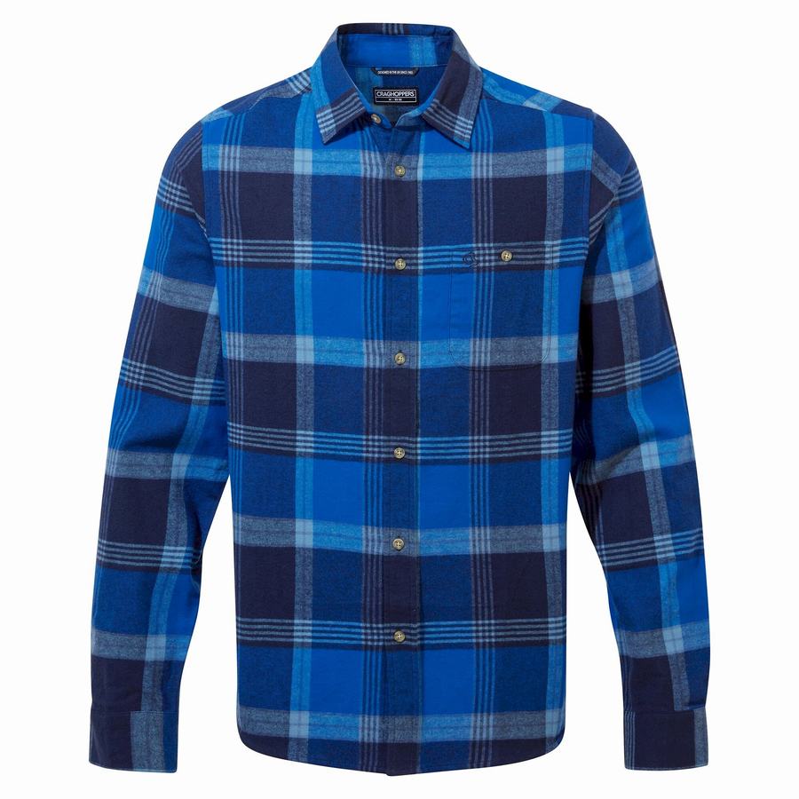 Blue Navy Craghoppers Thornhill Long Sleeved Men's Shirts | DGJ6367RB