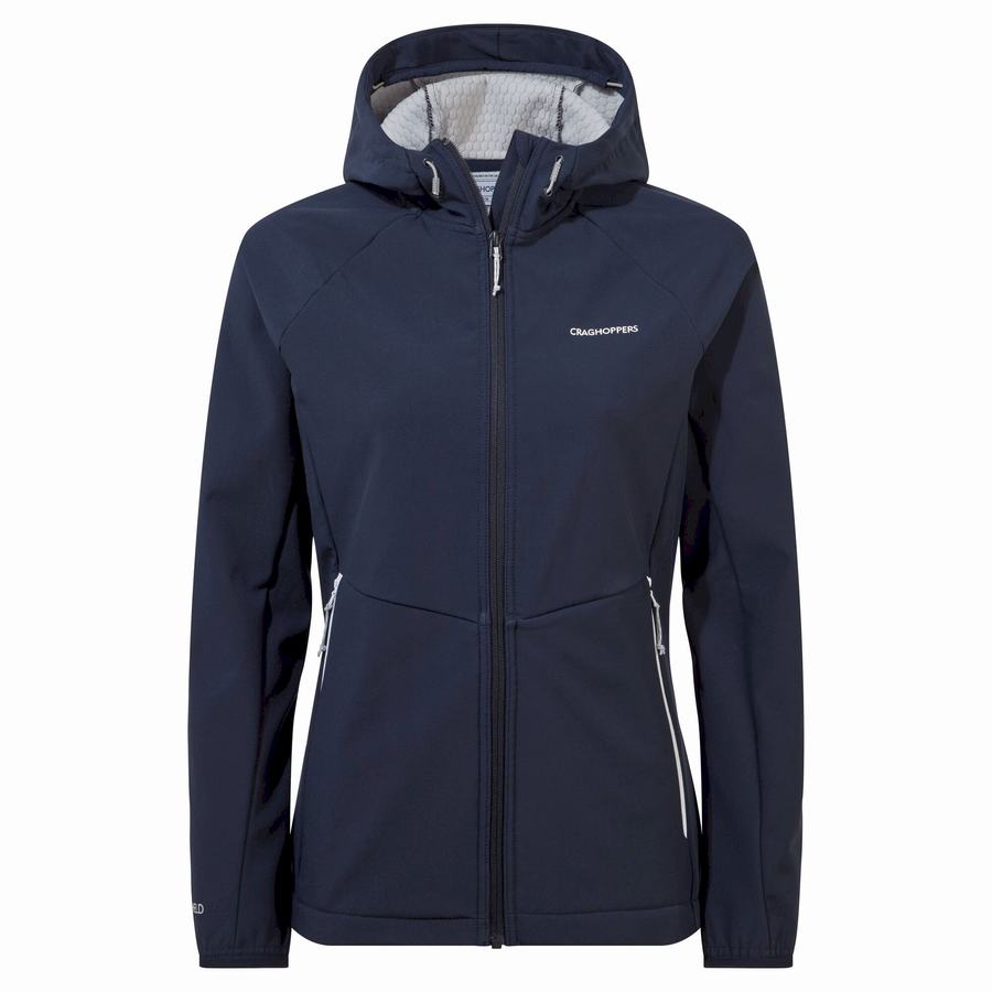 Blue Navy Grey Craghoppers Kalti Weatherproof Hooded Women's Jackets | TAV4542FE