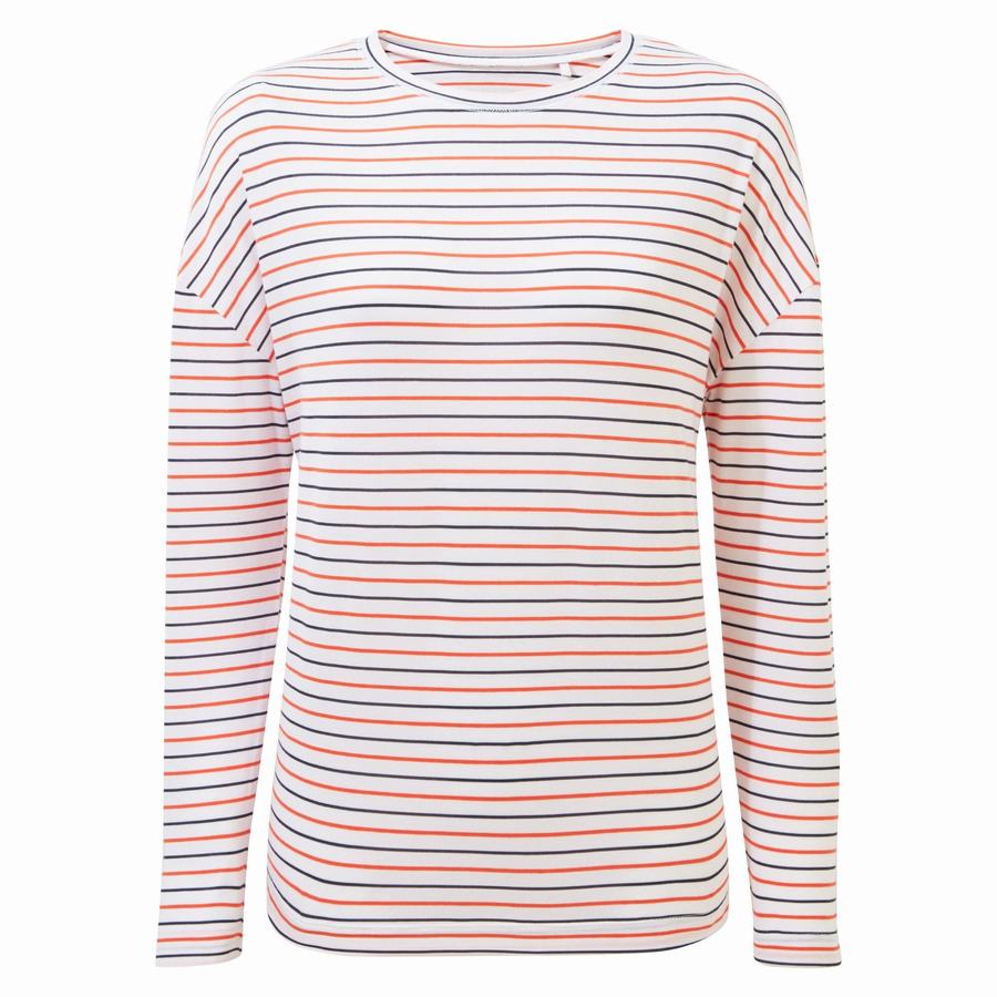 Blue Navy Orange Stripes Craghoppers NosiLife Cora Long Sleeved Women's T-Shirts | IKA8542ST