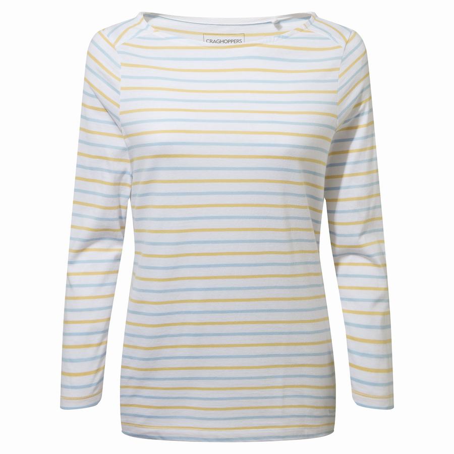 Blue Yellow Stripes Craghoppers Blanca 3/4 Sleeved Top Women's T-Shirts | AMG9055OM