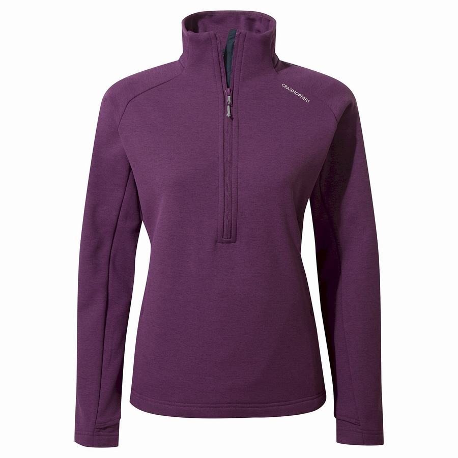 Deep Purple Craghoppers Dynamic Pro Half Zip Women's Sweaters | QCU7726YA