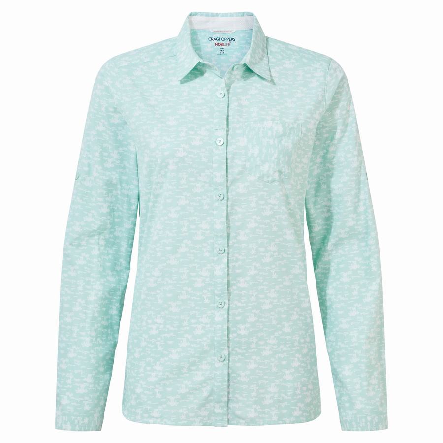 Green Craghoppers NosiLife Callo Long Sleeved Women's Shirts | QVT7382LD