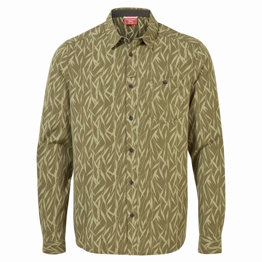 Green Craghoppers NosiLife Pinyon Long Sleeved Men's Shirts | UUE7544SU