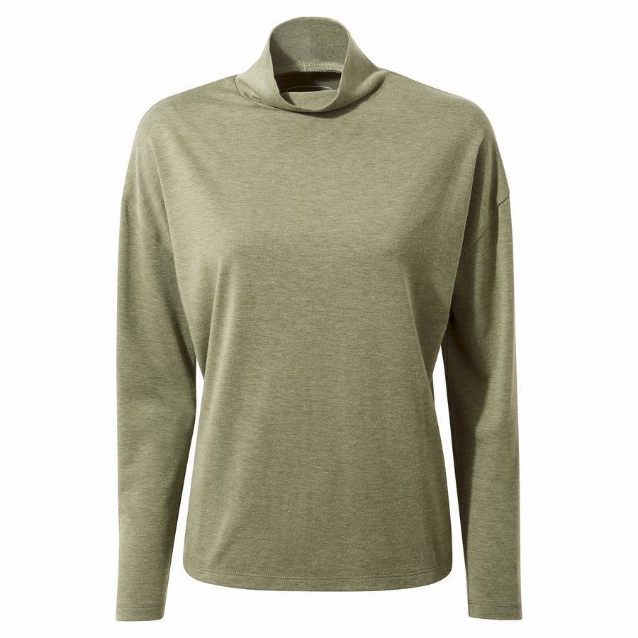 Olive Craghoppers Meridan Long Sleeved Women's T-Shirts | YNQ2576BZ