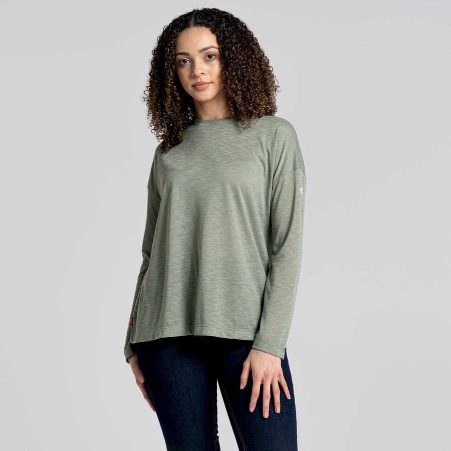 Olive Craghoppers NosiLife Sami Long Sleeved Women's T-Shirts | TVK9980WT