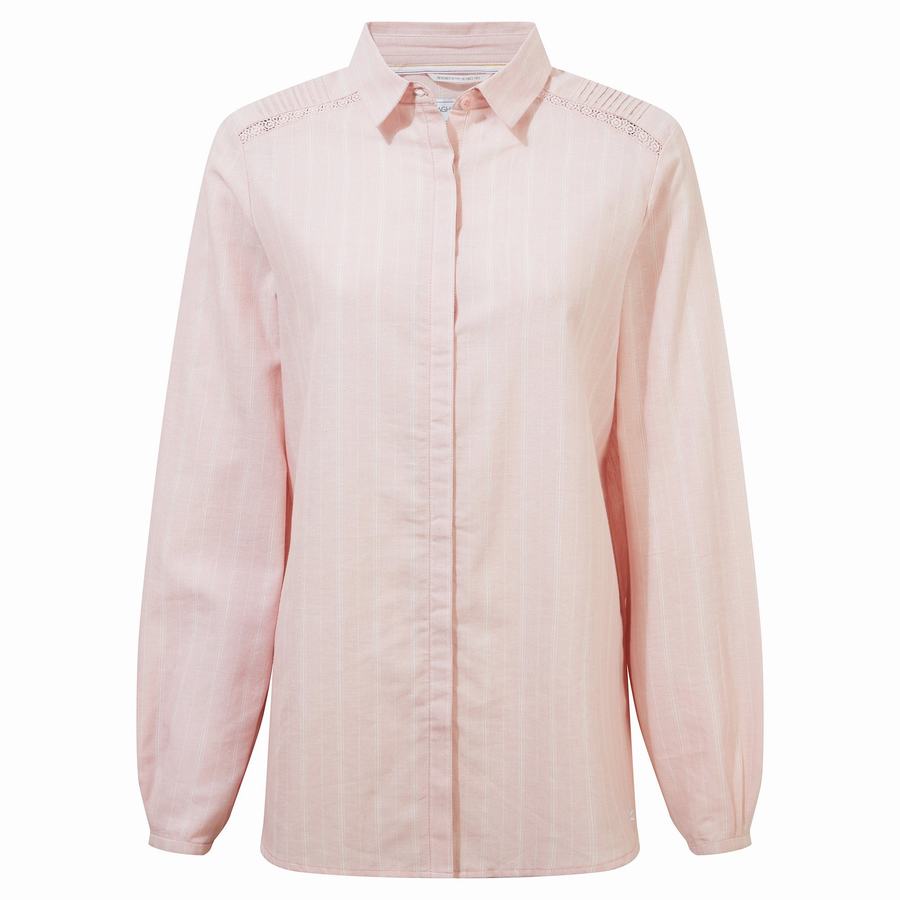 Pink Stripes Craghoppers Nosibotanical Bralio Women's Shirts | GCF8923UZ