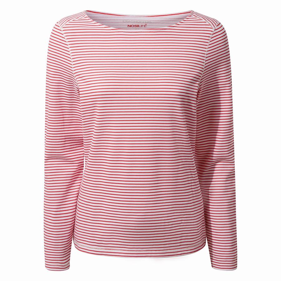 Red Stripes Craghoppers NosiLife Erin Long Sleeved Women's T-Shirts | ITH613SN