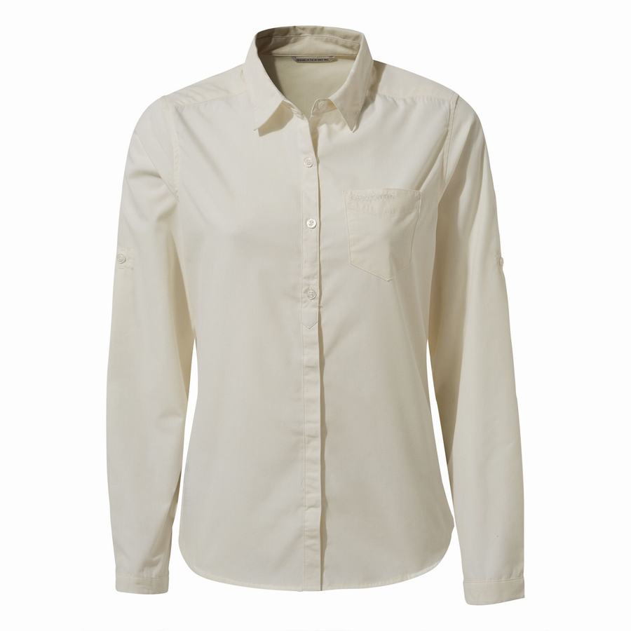 White Craghoppers Kiwi II Long Sleeved Women's Shirts | QMJ166QS