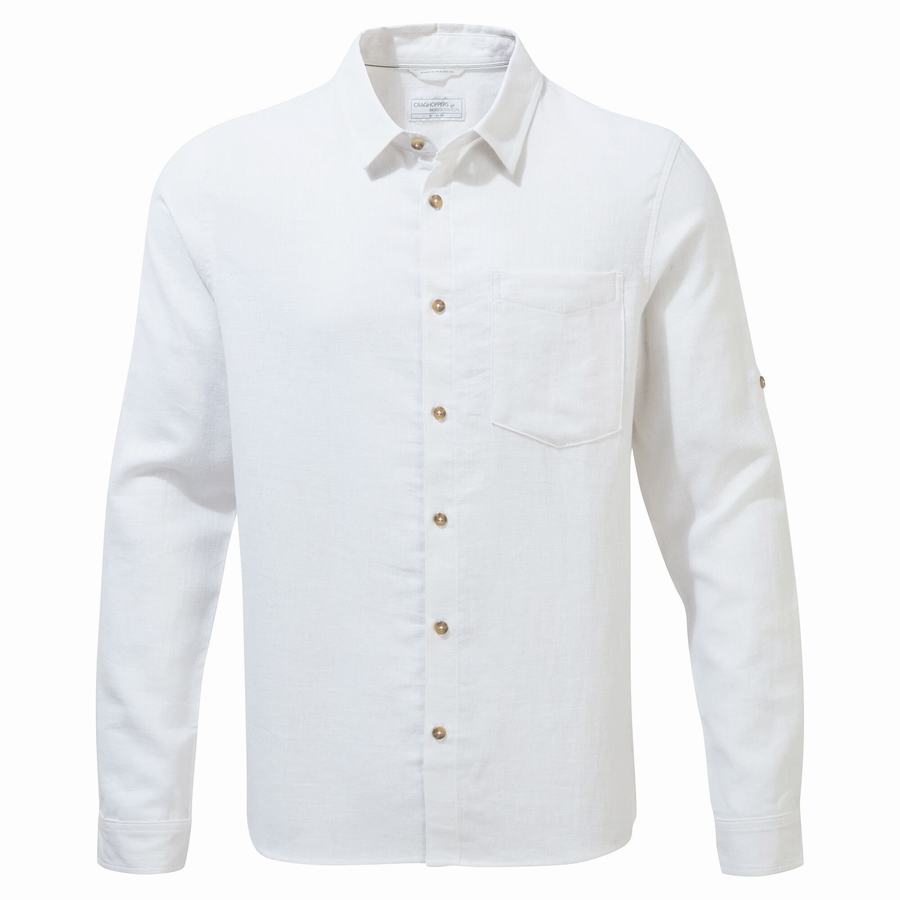 White Craghoppers Nosibotanical Lagarto Long Sleeved Men's Shirts | ZZX5533UJ