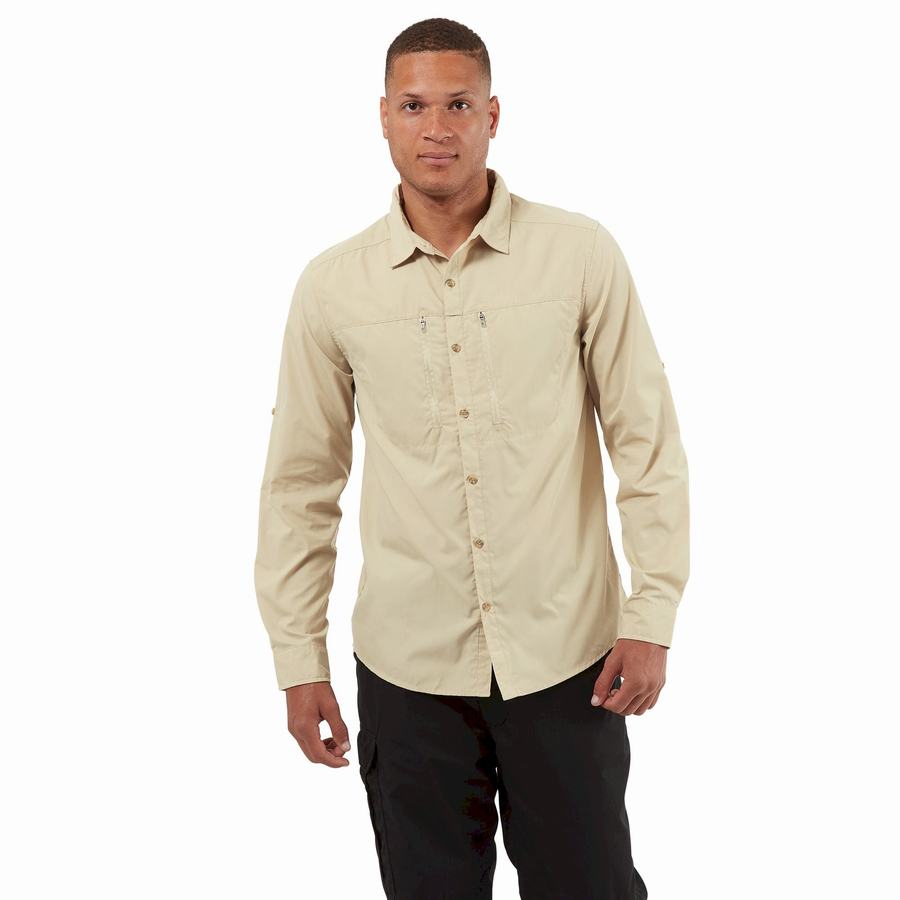 Beige Craghoppers Kiwi Boulder Long Sleeved Men's Shirts | EFY6288IJ