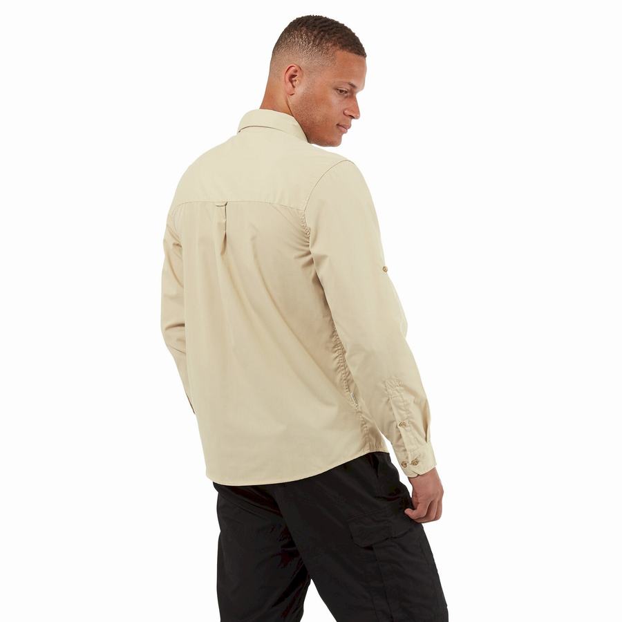 Beige Craghoppers Kiwi Boulder Long Sleeved Men's Shirts | EFY6288IJ