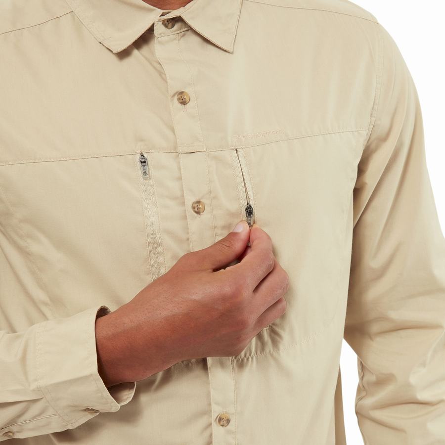 Beige Craghoppers Kiwi Boulder Long Sleeved Men's Shirts | EFY6288IJ