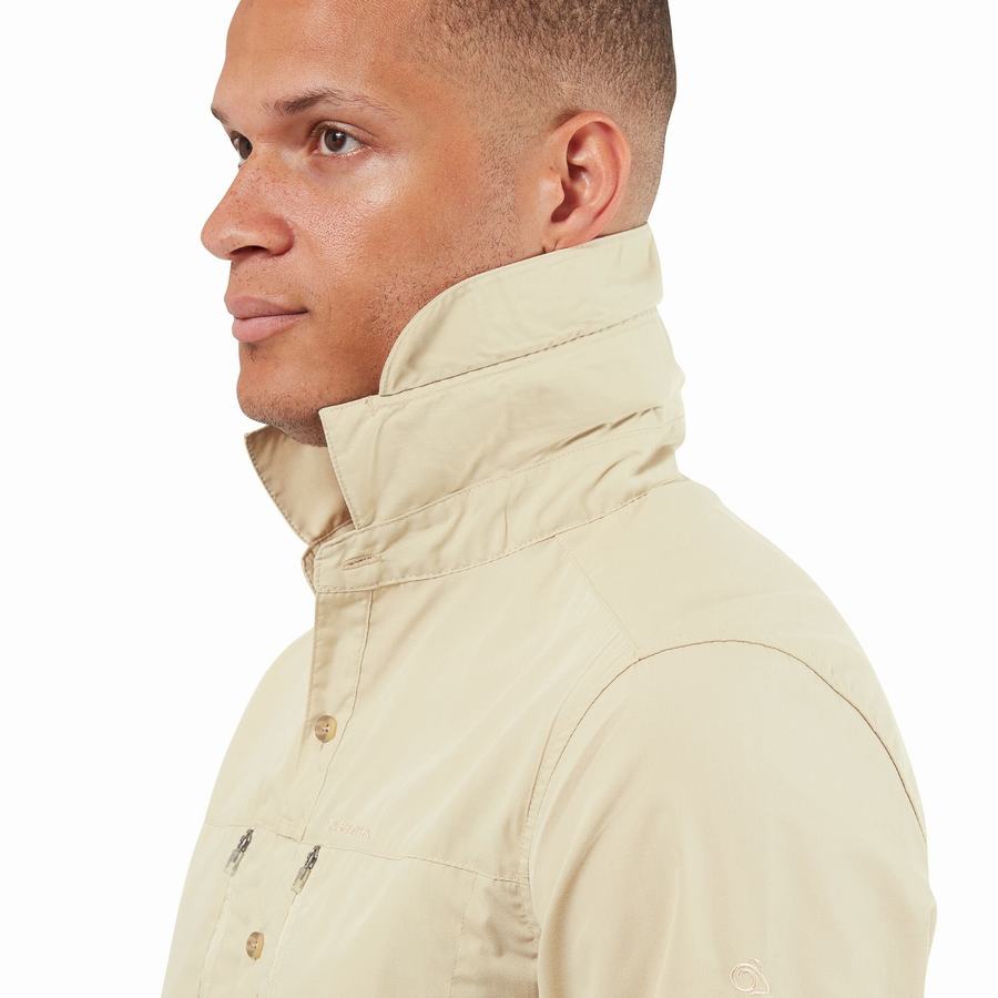 Beige Craghoppers Kiwi Boulder Long Sleeved Men's Shirts | EFY6288IJ