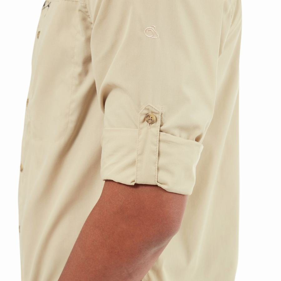 Beige Craghoppers Kiwi Boulder Long Sleeved Men's Shirts | EFY6288IJ