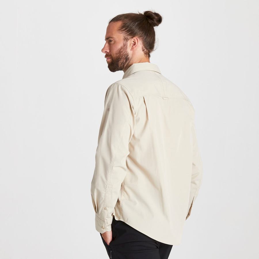 Beige Craghoppers Kiwi Long Sleeved Men's Shirts | ZXI7356TP