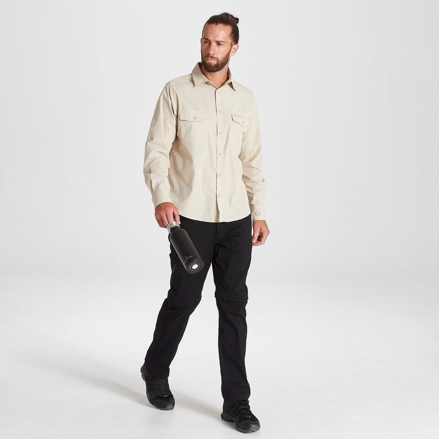 Beige Craghoppers Kiwi Long Sleeved Men's Shirts | ZXI7356TP