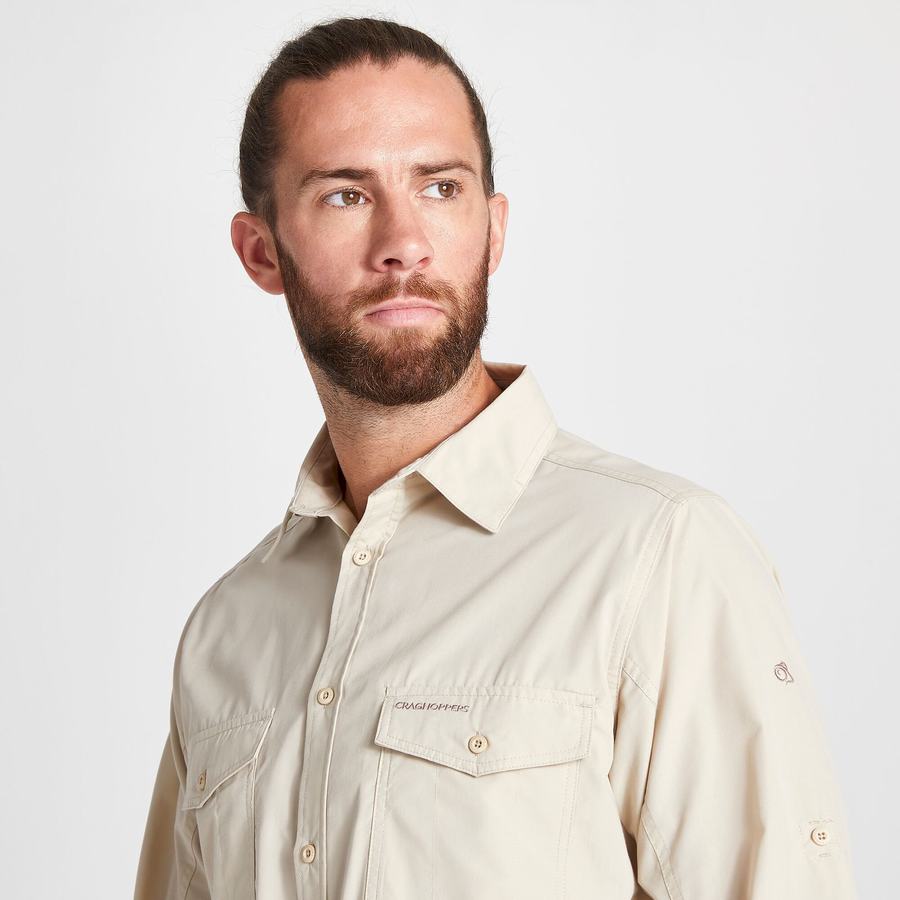 Beige Craghoppers Kiwi Long Sleeved Men's Shirts | ZXI7356TP