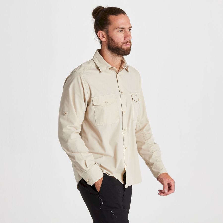 Beige Craghoppers Kiwi Long Sleeved Men's Shirts | ZXI7356TP