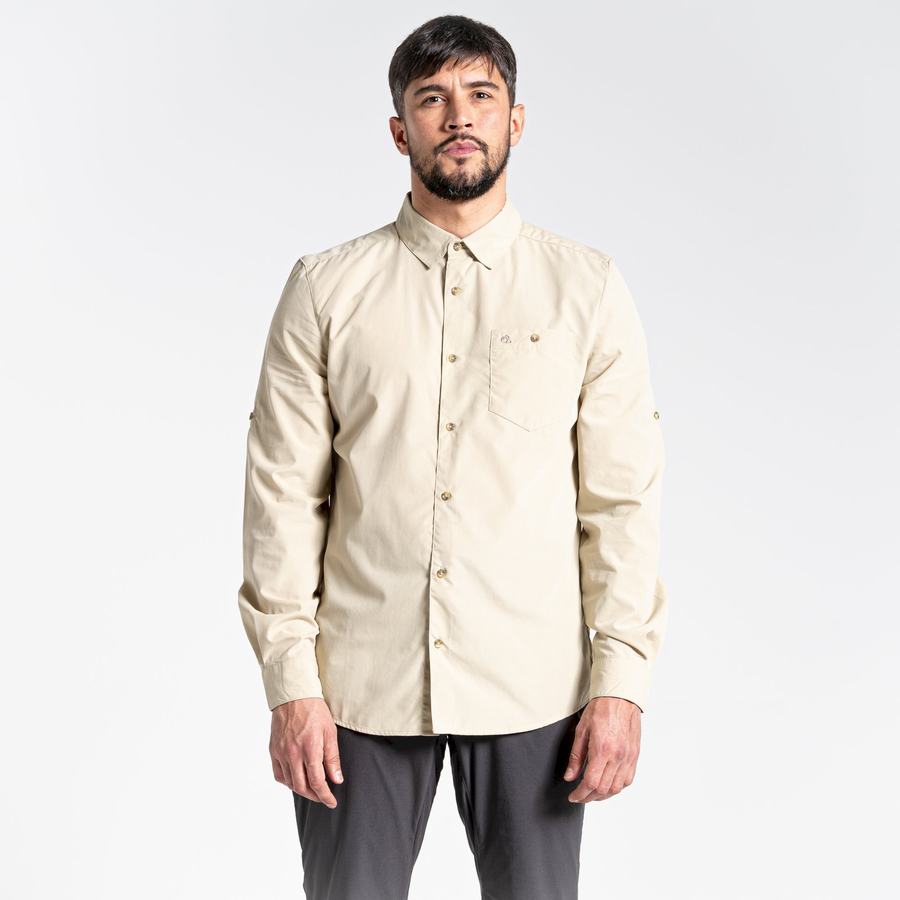 Beige Craghoppers Kiwi Ridge Long Sleeved Men's Shirts | SAH1377FI