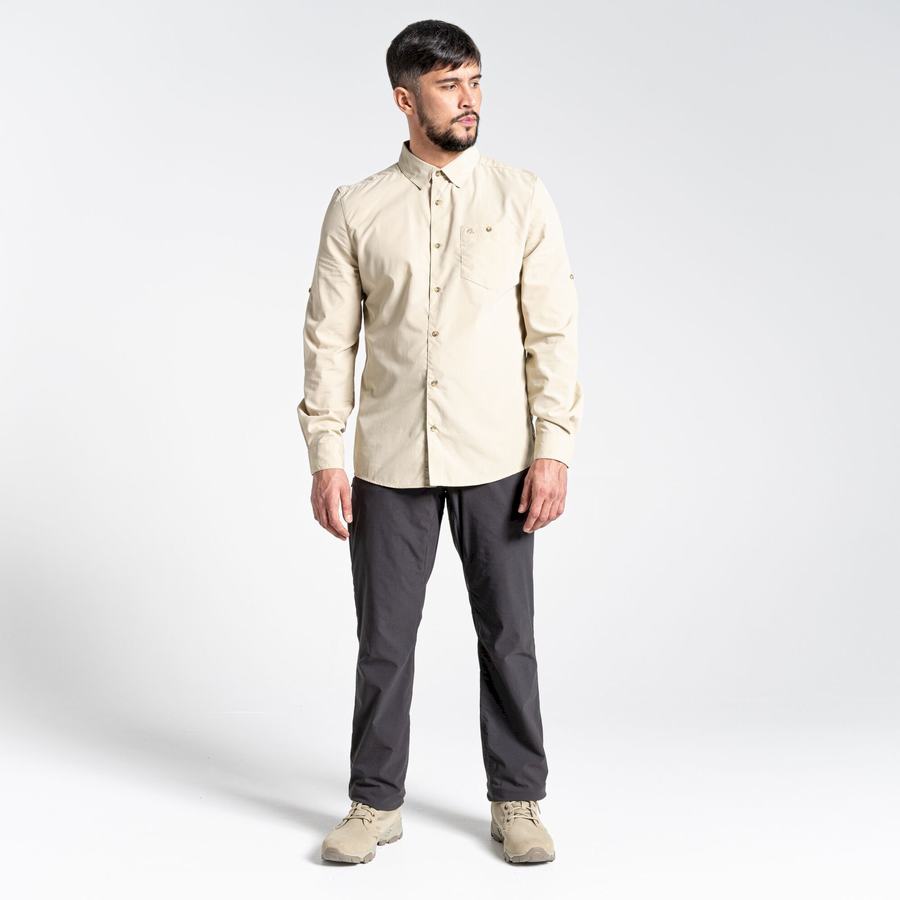 Beige Craghoppers Kiwi Ridge Long Sleeved Men's Shirts | SAH1377FI