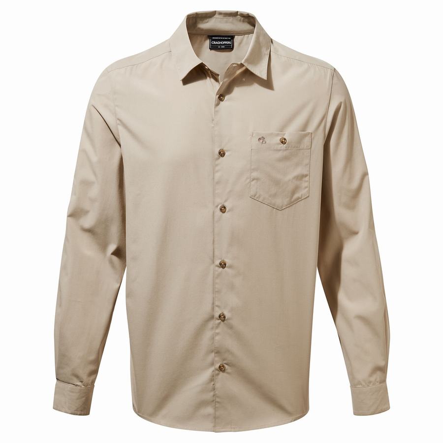 Beige Craghoppers Kiwi Ridge Long Sleeved Men\'s Shirts | SAH1377FI