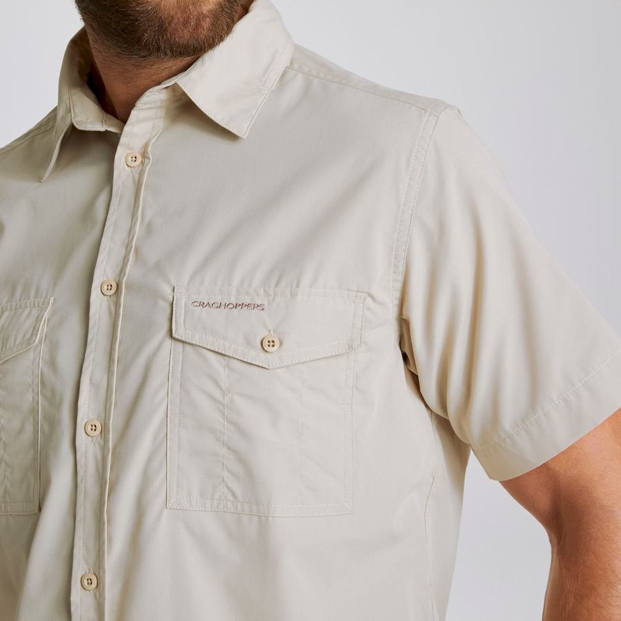 Beige Craghoppers Kiwi Short Sleeved Men's Shirts | RJX9685VW