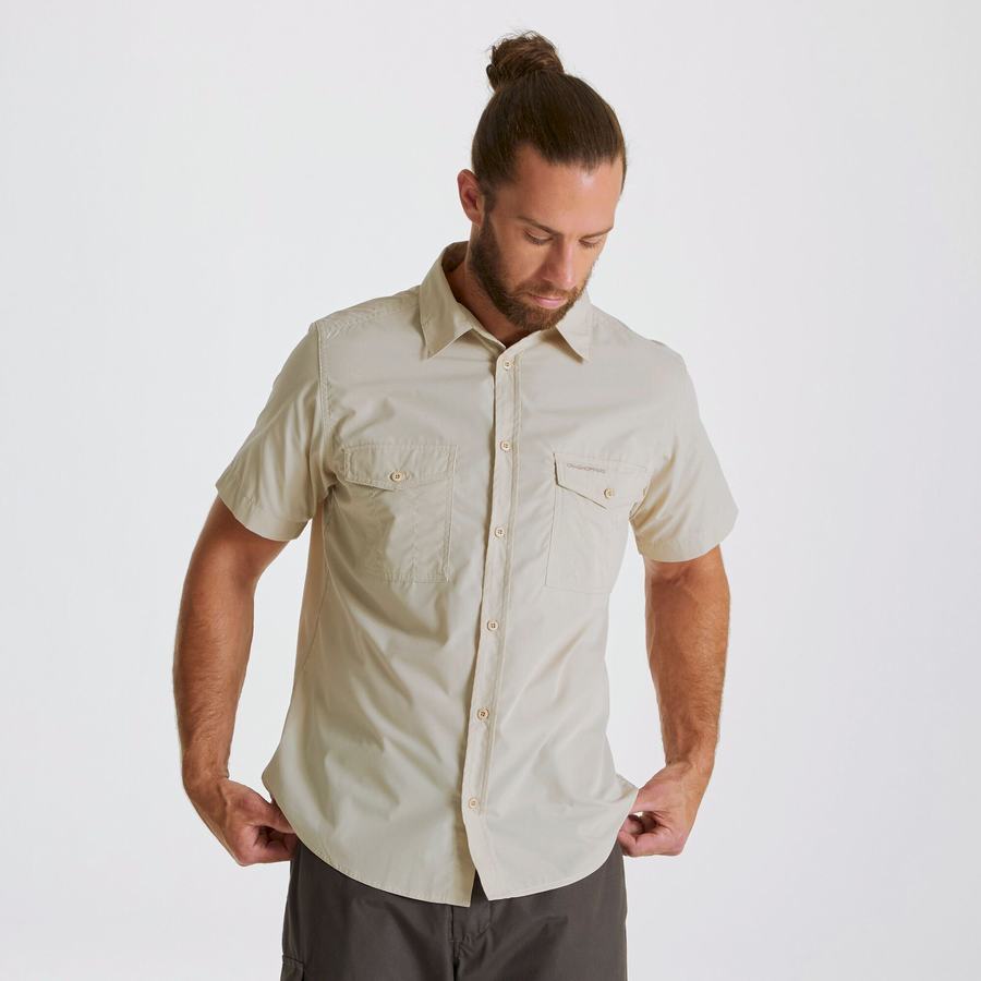 Beige Craghoppers Kiwi Short Sleeved Men's Shirts | RJX9685VW