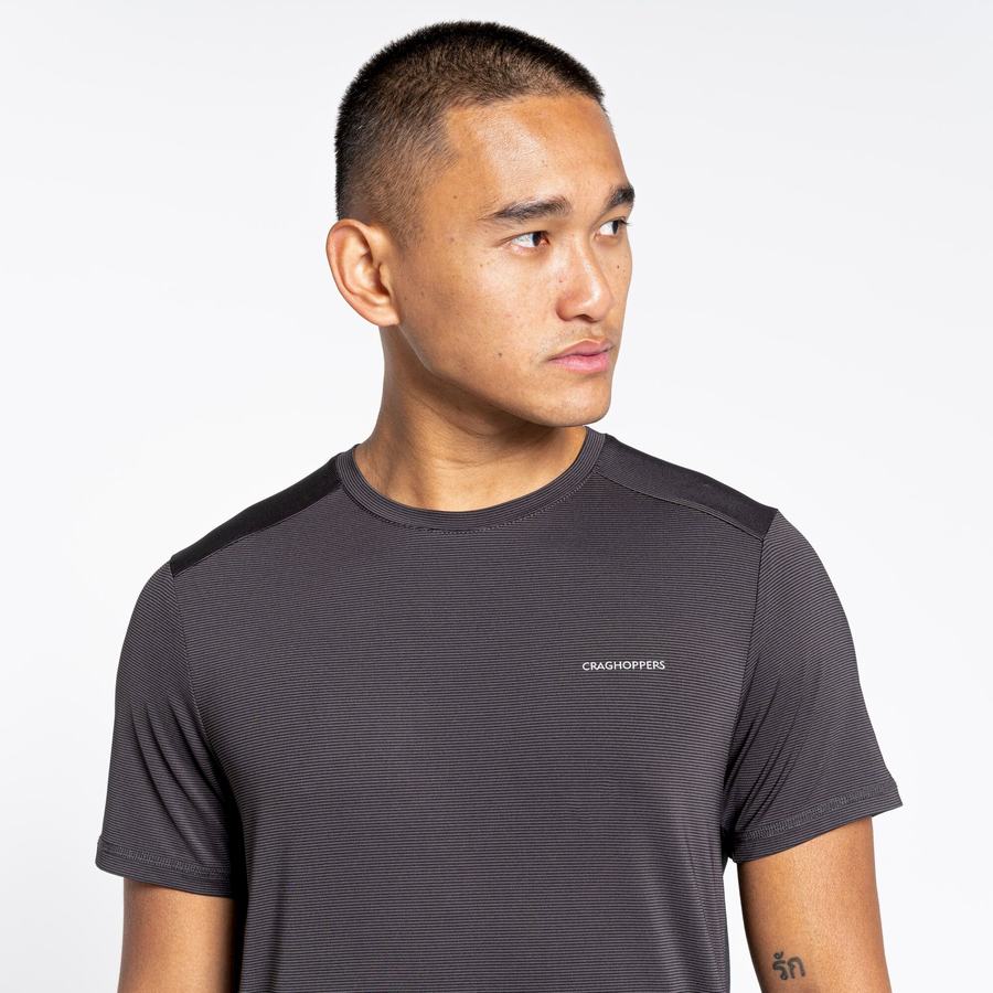 Black Craghoppers Atmos Short Sleeved Men's T-Shirts | BGP9946OA