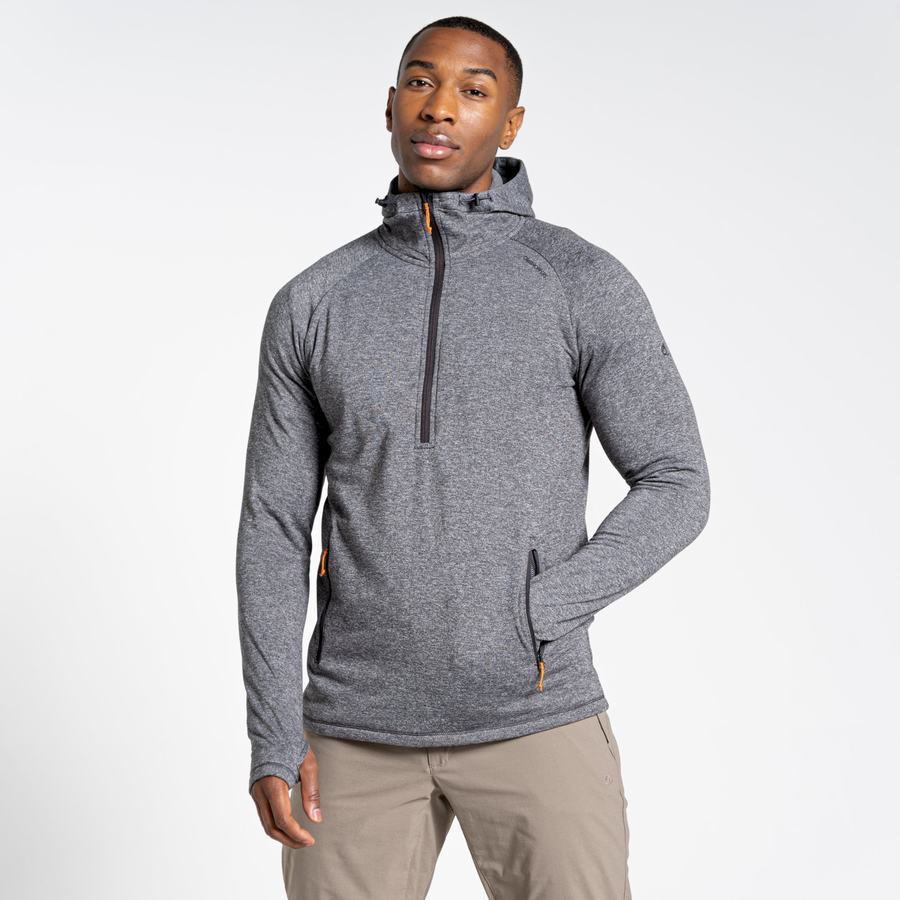 Black Craghoppers Dynamic Hooded Half Zip Top Men's T-Shirts | HIG6498ZK