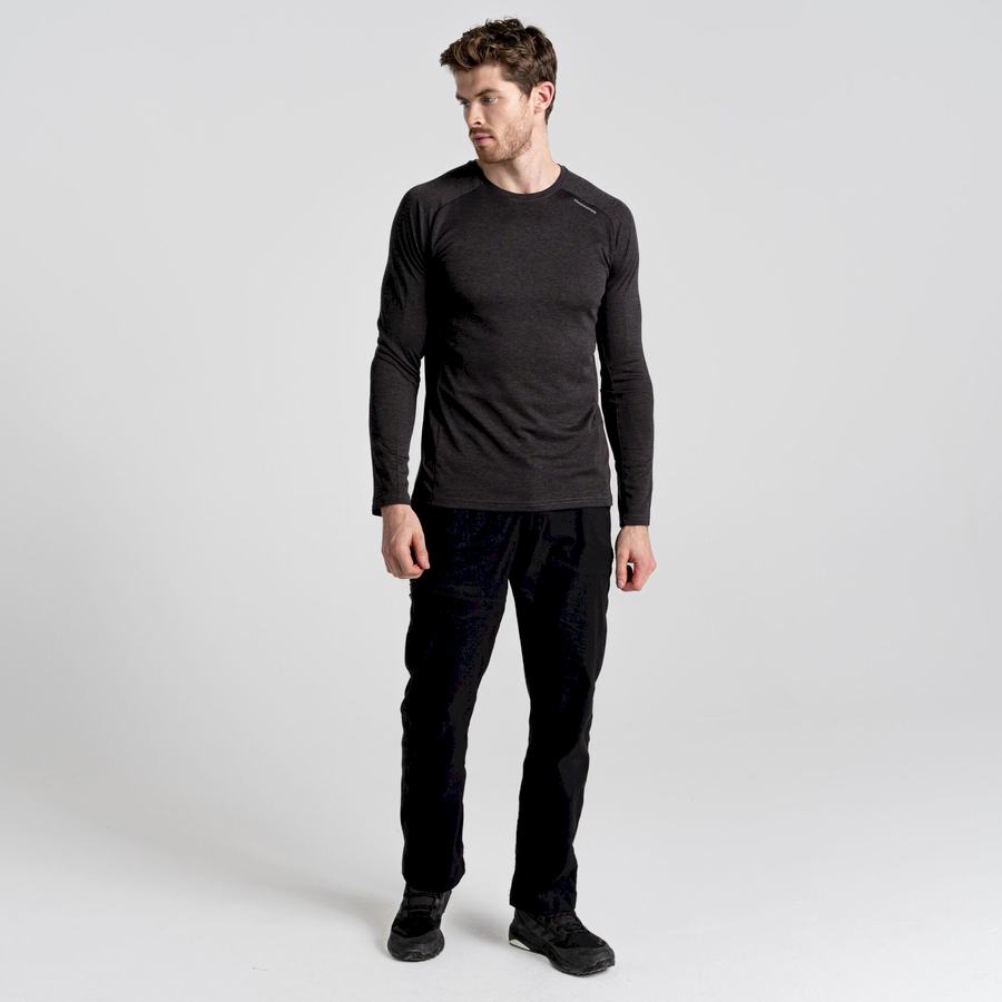 Black Craghoppers Dynamic Pro Long Sleeved Men's T-Shirts | QYD748OQ