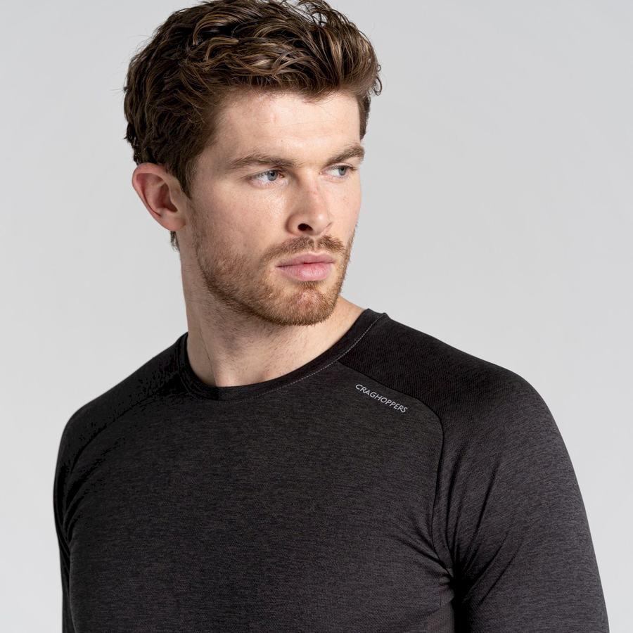 Black Craghoppers Dynamic Pro Long Sleeved Men's T-Shirts | QYD748OQ