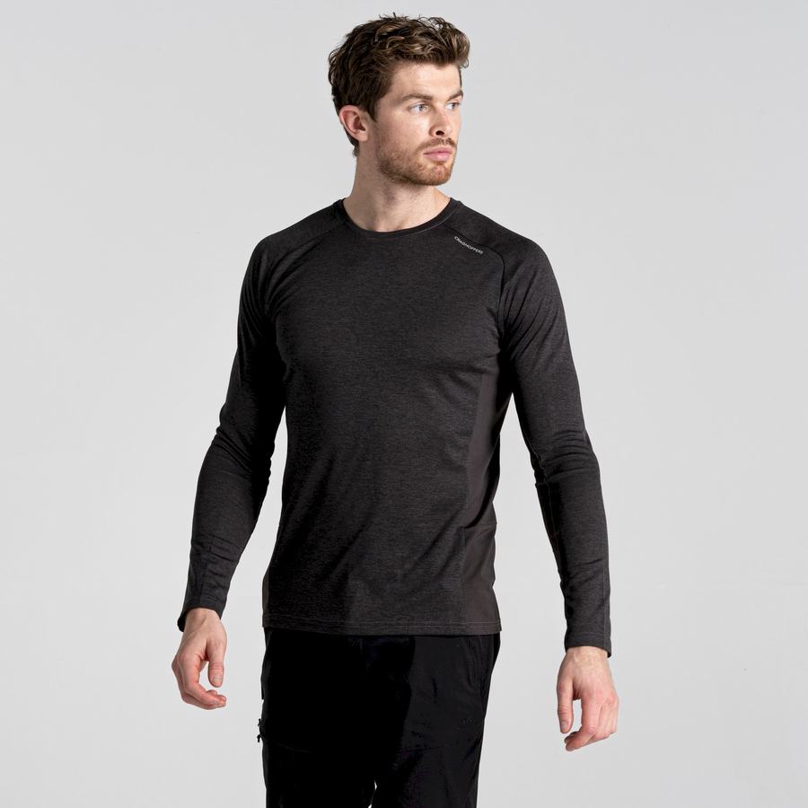 Black Craghoppers Dynamic Pro Long Sleeved Men's T-Shirts | QYD748OQ