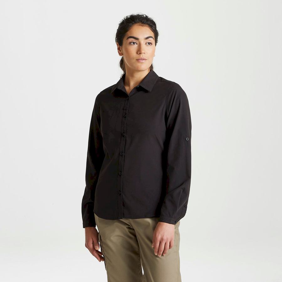 Black Craghoppers Expert Kiwi Long Sleeved Women's Shirts | ODE2453IO