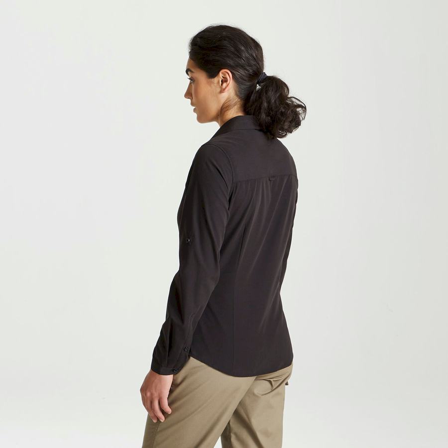 Black Craghoppers Expert Kiwi Long Sleeved Women's Shirts | ODE2453IO