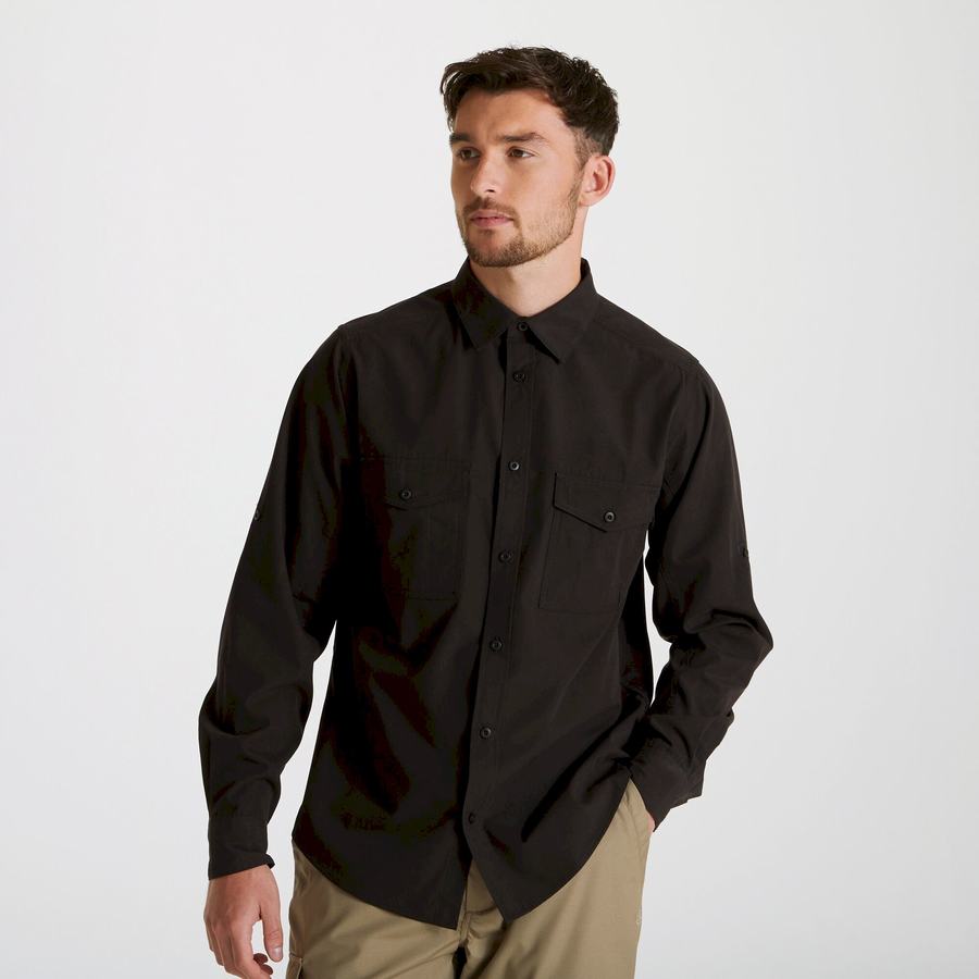 Black Craghoppers Expert Kiwi Long Sleeved Men's Shirts | ZZP4780HD