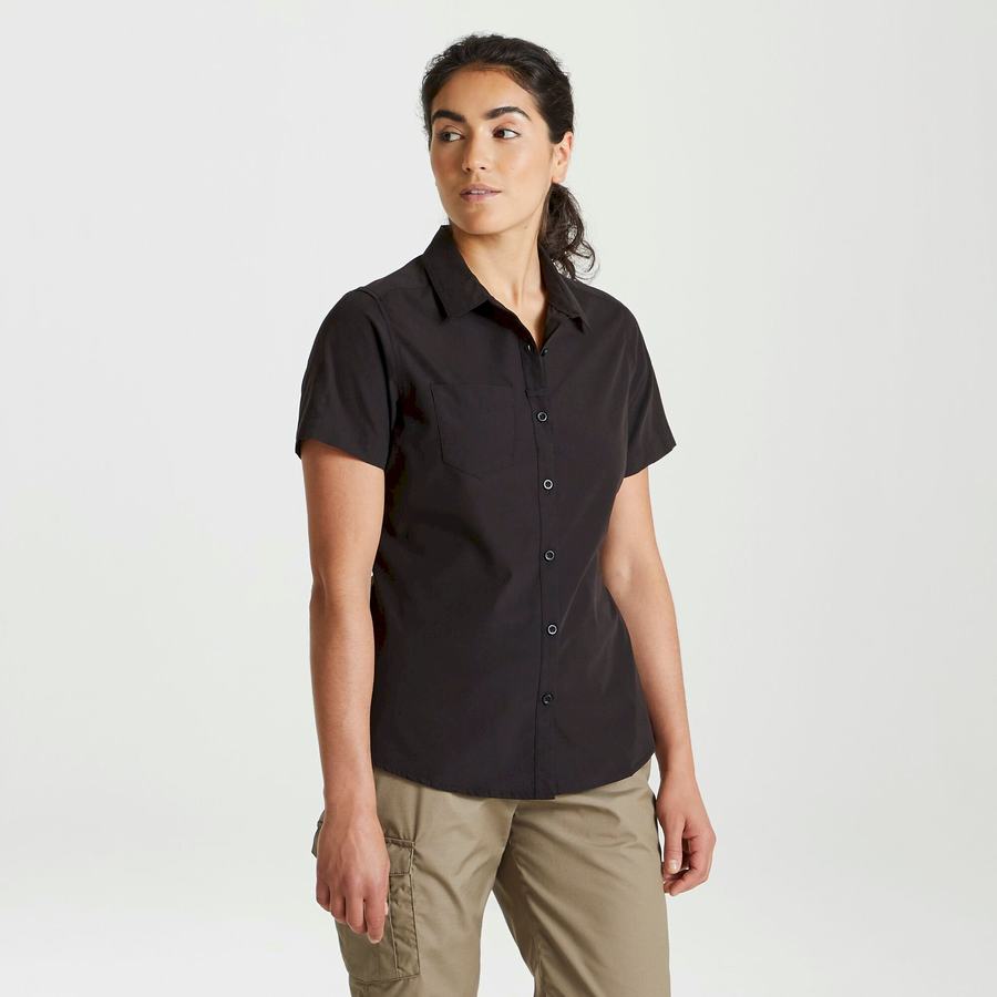 Black Craghoppers Expert Kiwi Short Sleeved Women's Shirts | EKN4744ER