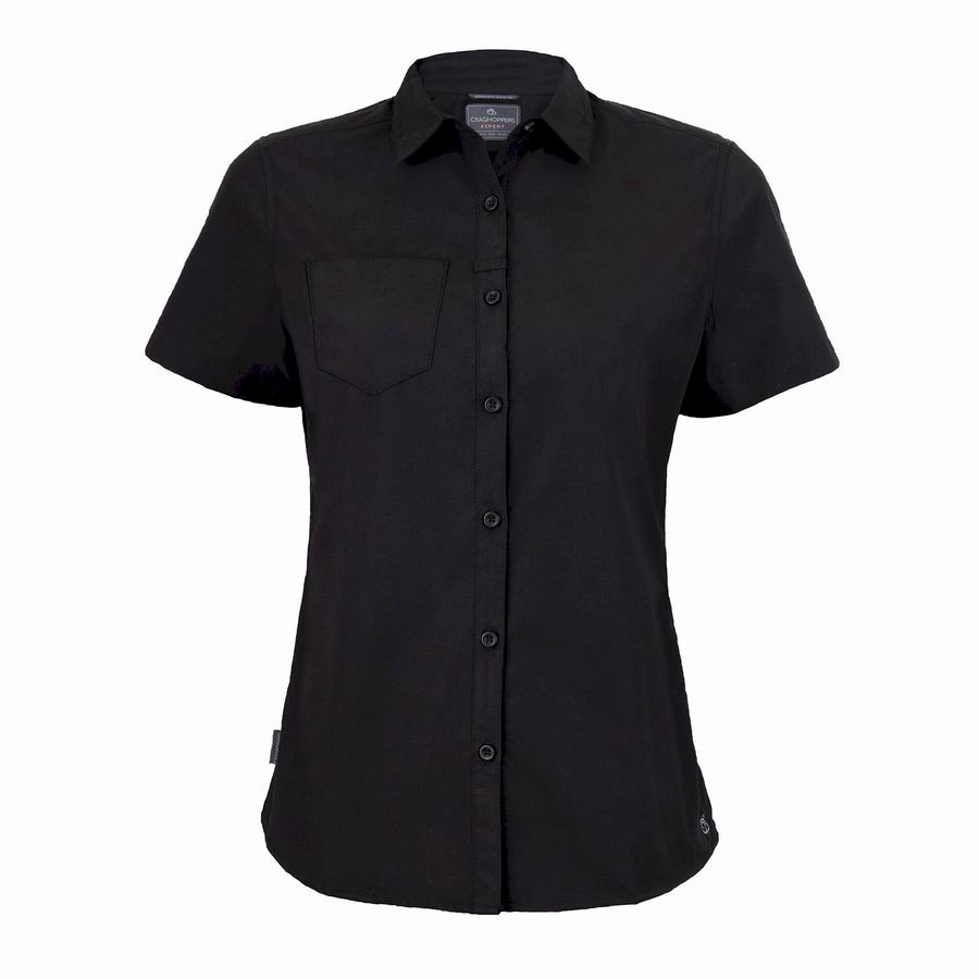 Black Craghoppers Expert Kiwi Short Sleeved Women's Shirts | EKN4744ER