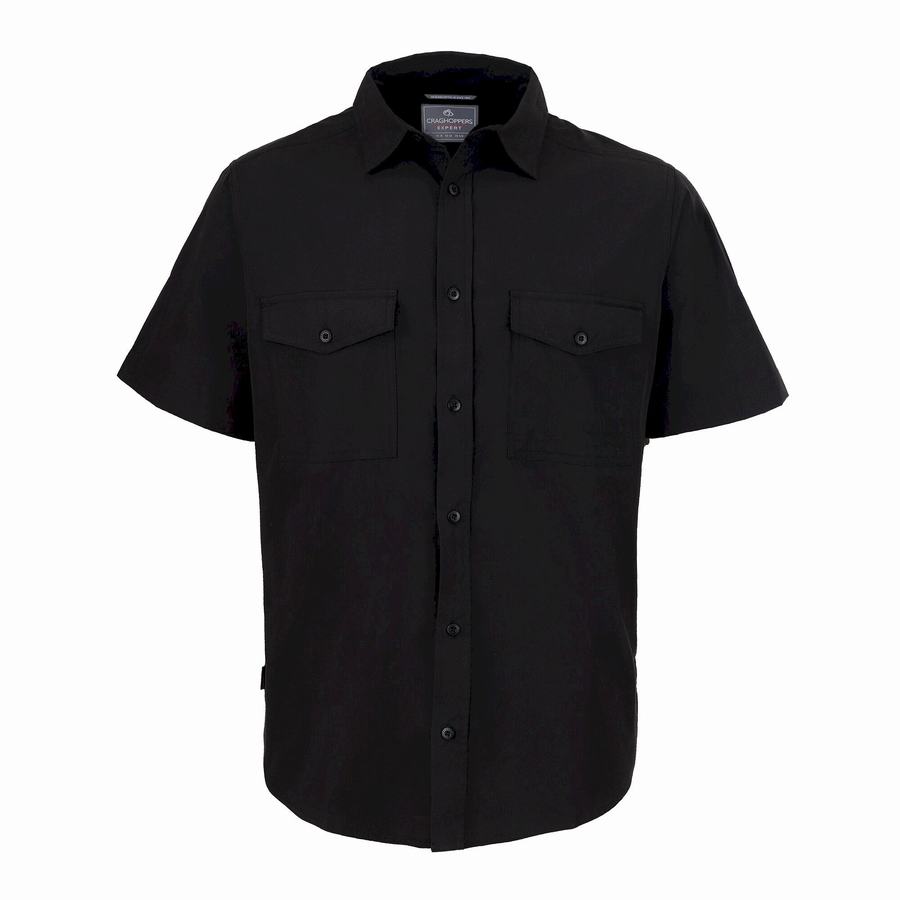 Black Craghoppers Expert Kiwi Short Sleeved Men's Shirts | JRT714OP