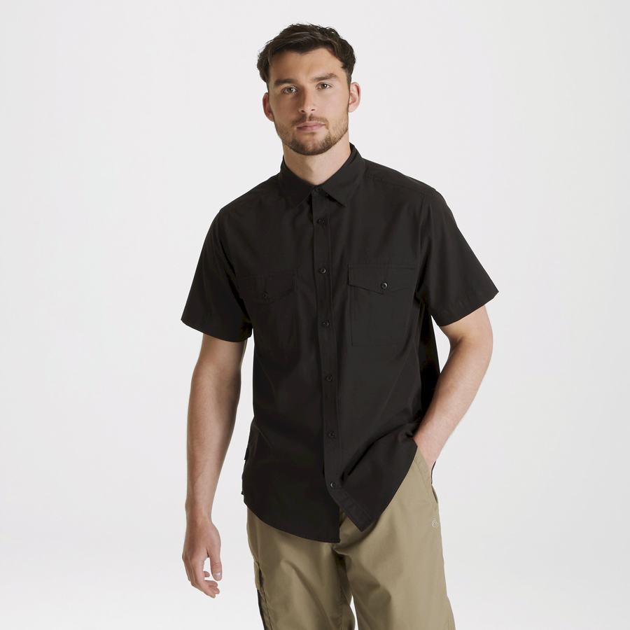 Black Craghoppers Expert Kiwi Short Sleeved Men's Shirts | JRT714OP