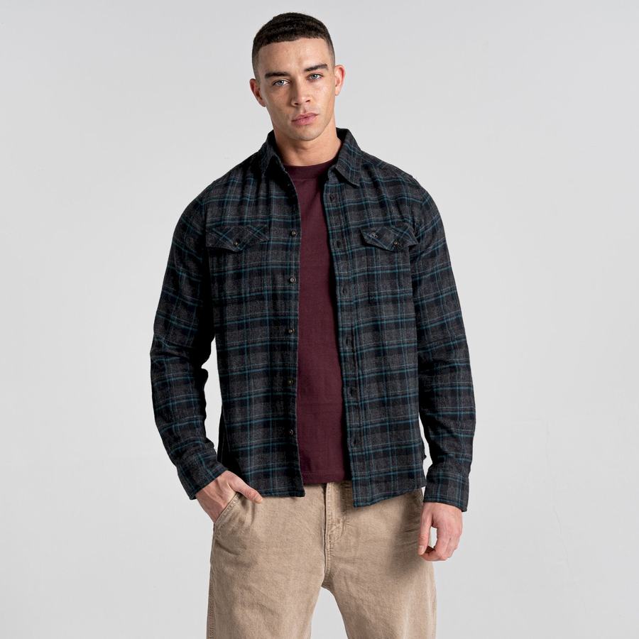 Black Craghoppers Kiwi IV Long Sleeved Check Men's Shirts | HLK5970FZ